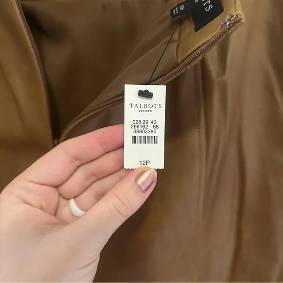 NWT Talbots 100% Lambskin Brown Leather Pencil Skirt W Slit Women’s Size 12P